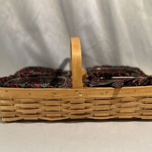 Vintage Peterboro Divided Basket with Inserts and Cherry Print Liners